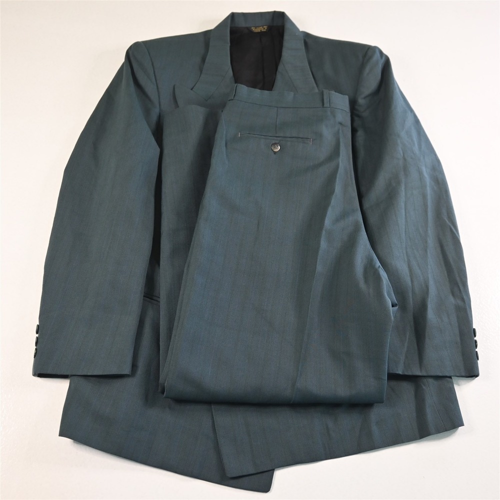 Vtg Barry‎ 40L 36x32 Blue Striped Double Breasted Mens Jacket Pants Suit